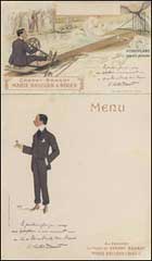 Menu Hydroplane Santos-Dumont, Cherry Brandy, Marie Brizard et Roger, 15x25 cm, imp. H. Laas, E. Pécaud et Cie Paris, s.d. axims